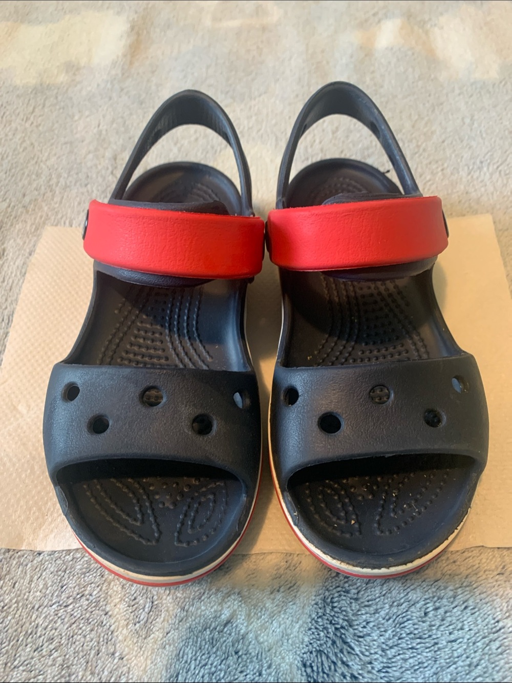 CROCS Kids Navy Blue and Red Adjustable Sandals Size 11C Open to Offers